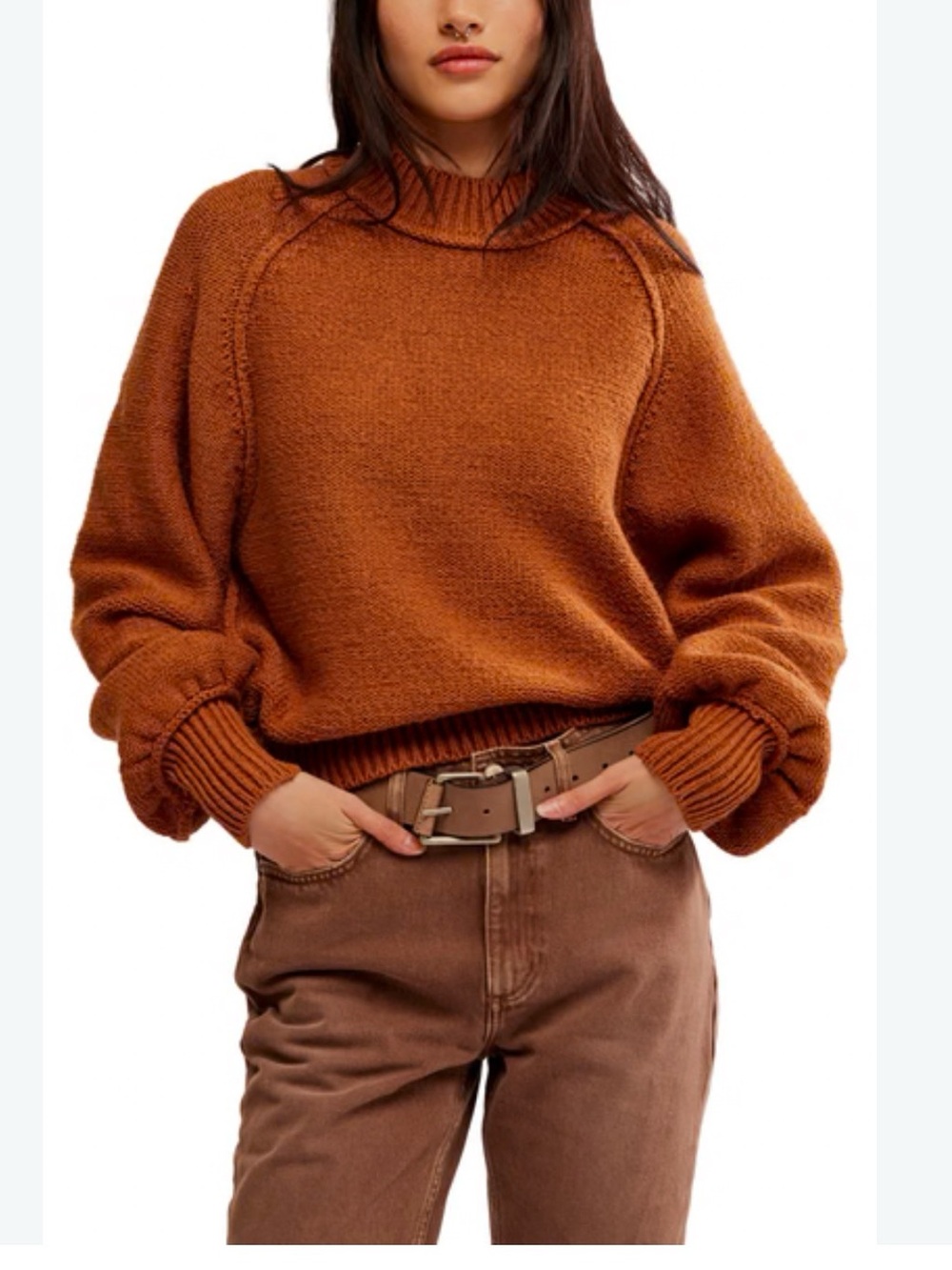 Free People Riley Sweater in Meerkat Brown
